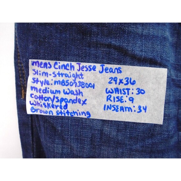Cinch Jesse Denim Blue Jeans Slim Straight Mens Size 29 Western Cowboy - Picture 3 of 9